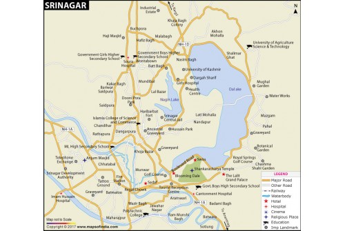 srinagar tourist places map